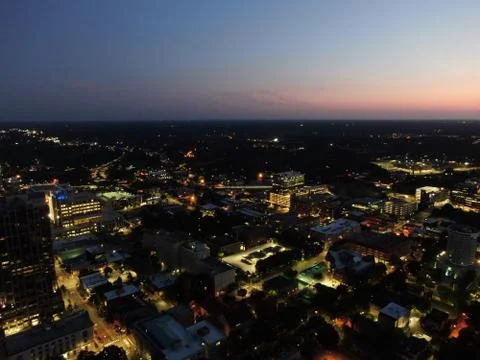 Raleigh, NC Downtown aerial by night Stock Photos