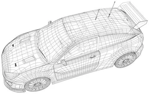 Rally and drift car vector Wire-frame isolated on background. Vector rendering Ilustração Stock