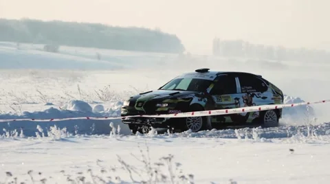 Rally car on the rally trach with big speed enter the turn Video stock 59647825