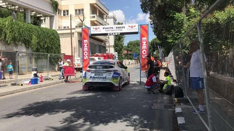 Rally Car start for a stage inside city roads Stock Footage 91327442
