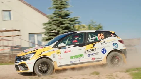 Rally car taking a sharp turn in slow motion Stock Footage 157374527