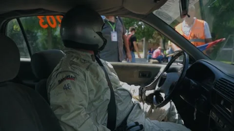 Rally driver preparing for racing Video stock 142694834