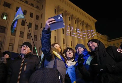 Rally in Kiev, during the Normandy Format talks in Paris, Ukraine - 09 Dec 2019 Stock Photos
