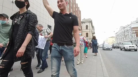Rally Procession of Russian protesters. Stock Footage 135963673