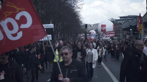 Rally / protest against new el Khomri law, Paris Stock Footage 62582937