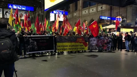 Rally in protest against Turkish attacks on Rojava, Zurich Switzerland 102424 Stock Footage 289276394