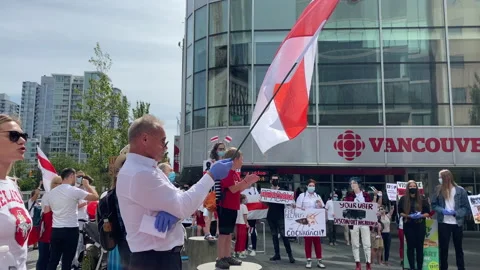Rally support Belarus 2020 August 23 Vancouver Canada Stock Footage 137927233