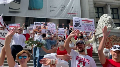 Rally support Belarus 2020 August 23 Vancouver Canada Stock Footage 137927256