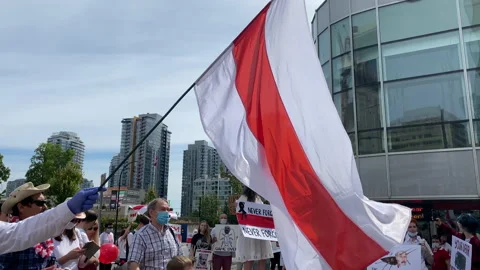 Rally support Belarus 2020 August 23 Vancouver Canada CBC office Stock Footage 137927277