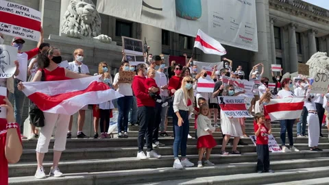Rally support Belarus 2020 August 23 Vancouver Canada Stock Footage 137927293