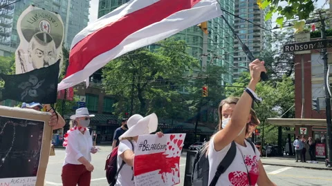 Rally support Belarus 2020 August 23 Vancouver Canada Stock Footage 137927391