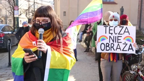 Rally in support for LGBT activists in front of the palace of archbishop Видео 149582876