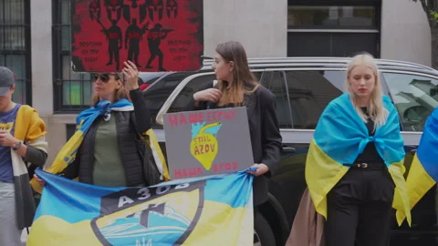 Rally Of Ukrainian Captivity For Russian Invasion At Russian Consulate In NYC Video stock 252153845