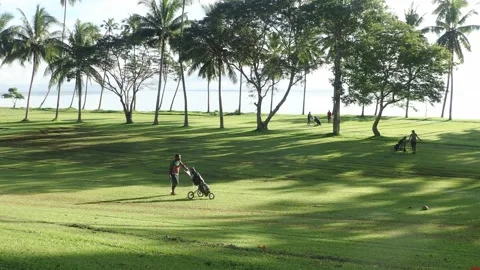 Ralum Golf Course with Palm Trees and Ocean Views in Kokopo, Papua New Guinea Stock Footage 136160749