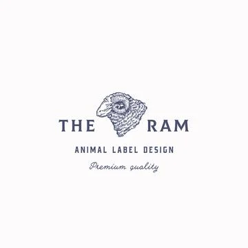 The Ram Abstract Vector Sign, Symbol or Logo Template. Hand Drawn Domestic Stock Illustration