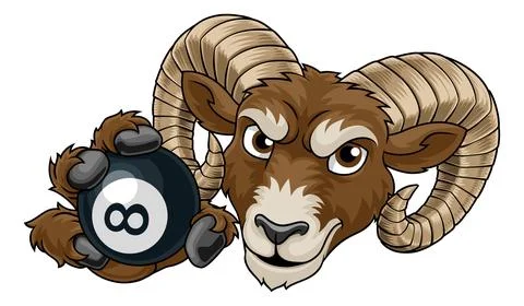 Ram Billy Goat Sheep 8 Ball Pool Billiards Mascot Stock Illustration