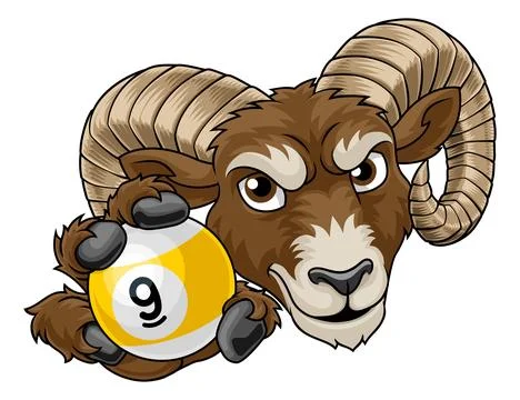 Ram Billy Goat Sheep 9 Ball Pool Billiards Mascot Stock Illustration
