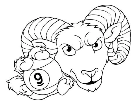 Ram Billy Goat Sheep 9 Ball Pool Billiards Mascot Stock Illustration