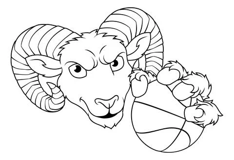 Ram Billy Mountain Goat Sheep Basketball Mascot Stock Illustration