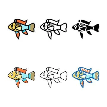 Ram cichlids fish color variants icon vector Stock Illustration
