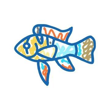 Ram cichlids fish icon doodle illustration Stock Illustration