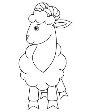 Ram, cute little sheep - vector linear picture for coloring Stock Illustration