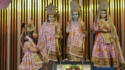 Ram Darbaar Idol with Lord Ram, Sita, Lakshman and Hanuman Stock Footage 316895153