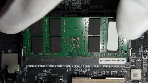 RAM DDR4 Sodimm Installation in PC with Connector on Motherboard Background Stock Footage 272967997