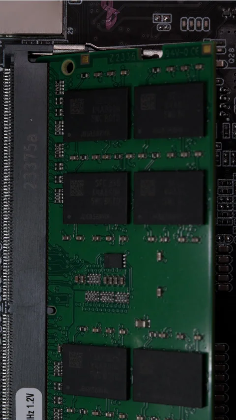 RAM DDR4 Sodimm Installation in PC with Connector on Motherboard Background Stock Footage 272970198