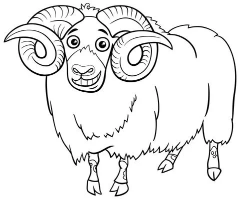 Ram farm animal cartoon character coloring book page Stock Illustration