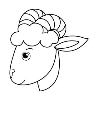 Ram head, cute muzzle in profile - vector linear picture for coloring. Stock Illustration
