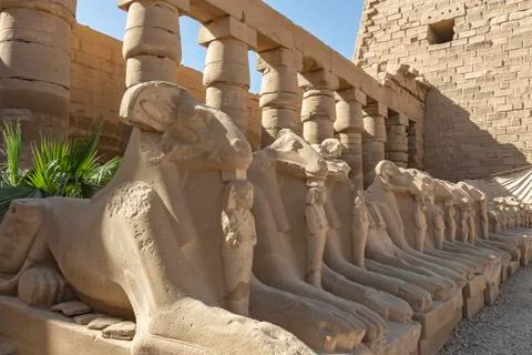Ram-headed sphinx statues inside Karnak Temple Complex Stock Photos