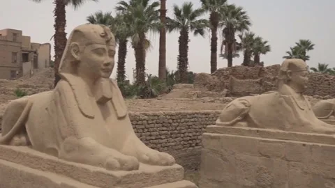 Ram-headed sphinxes ,Karnak Temple, Luxor, Egypt. Stock Footage 145029361