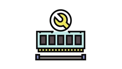 Ram installation repair computer color icon animation Stock Footage 326106496