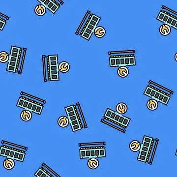 Ram installation repair computer vector seamless pattern Stock Illustration