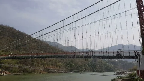 Ram Jhula a landmark of Rishikesh Stock-Footage 106741289