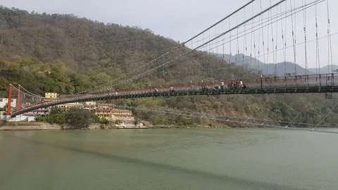 Ram Jhula a landmark of Rishikesh Stock-Footage 106741378