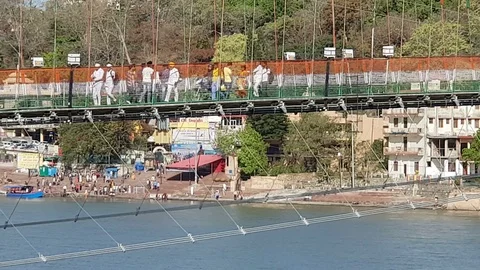 Ram Jhula a landmark of Rishikesh Stock-Footage 106742781