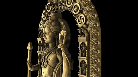 Ram Lalla Statue rotation bottom up on a black background Stock Footage 288441509