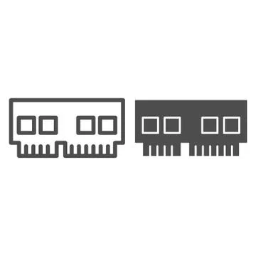 Ram line and solid icon. Computer hardware, memory chip rank symbol, outline Stock Illustration