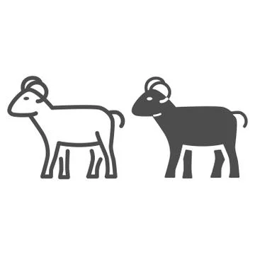 Ram line and solid icon, livestock concept, sheep sign on white background 스톡 일러스트
