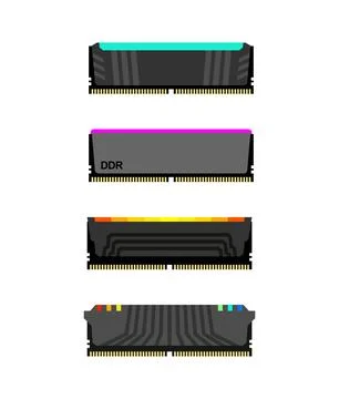 RAM memory card set. Random access memory isolated. Computer component DDR Ilustración de archivo