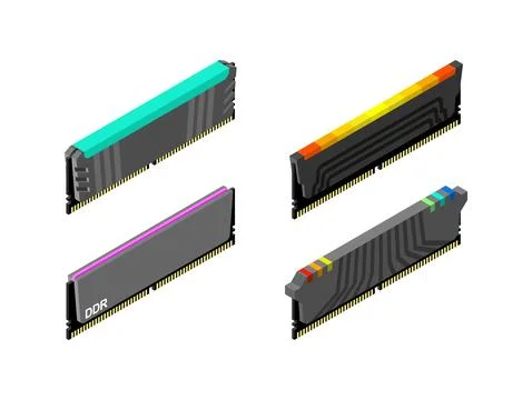 RAM memory card set. Random access memory isolated. Computer component DDR Stock Illustration