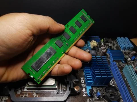 RAM memory circuit board of computer macro close-up, Computer Hardware Stock Photos