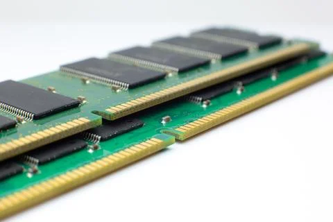 RAM memory for computer on the white background. Close up, macro photo. Stock Photos
