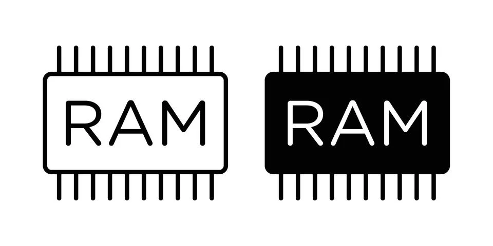 Ram memory icon solid, line, and editable vector set. Stock Illustration