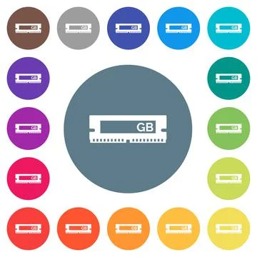 RAM memory module flat white icons on round color backgrounds Stock Illustration