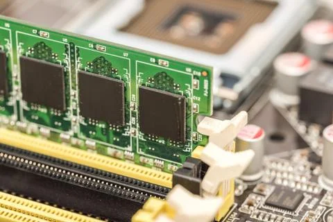 RAM Memory Module On Motherboard Stock Photos