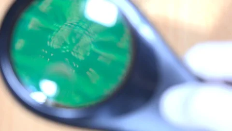RAM memory module view with magnifying glass. computer diagnostics Stock Footage
