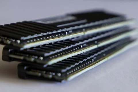 RAM memory modules. Computer components. Close up. Selective focus Stock Photos